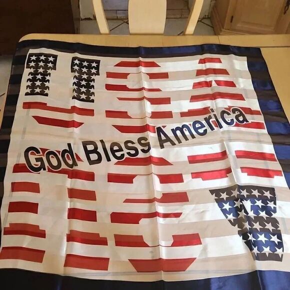 Patriotic God bless America extra large silk scarf - Picture 2 of 7